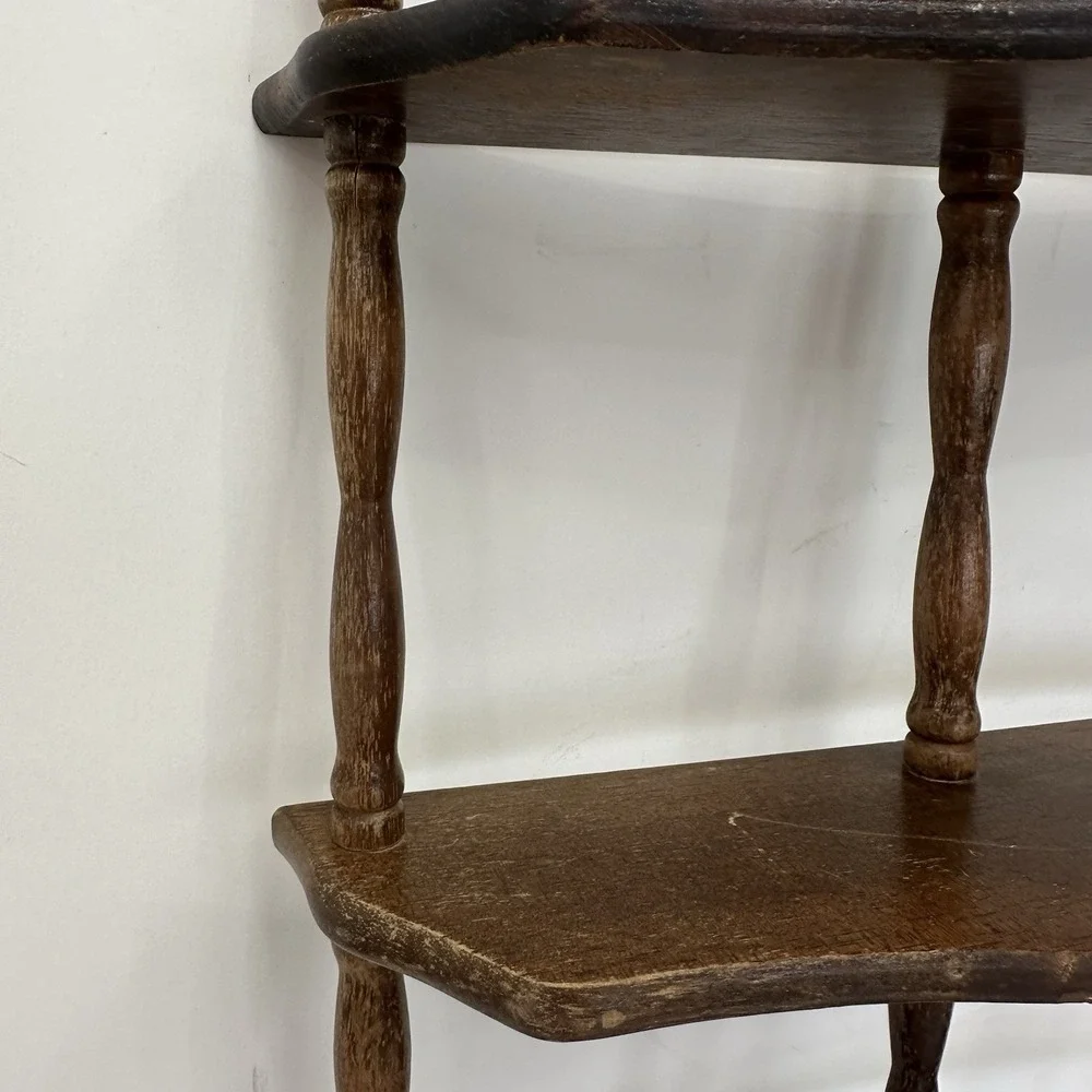 Vintage MCM French Country Spindle Shelf 3 Tier Wall Mount Wood 20